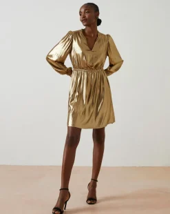 FatFace Gold Pleated Dress