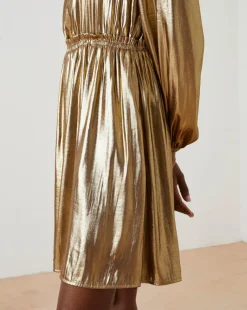 FatFace Gold Pleated Dress