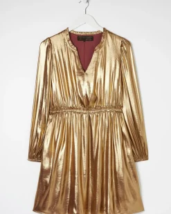 FatFace Gold Pleated Dress