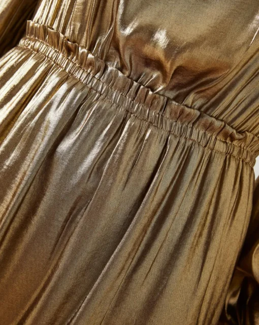 FatFace Gold Pleated Dress
