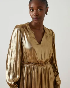FatFace Gold Pleated Dress