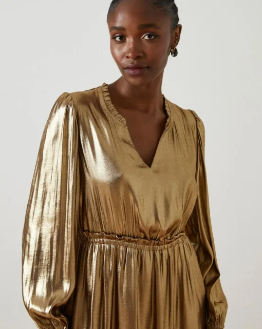 FatFace Gold Pleated Dress