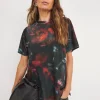 Floral Crew Neck Short Sleeve Velvet Top