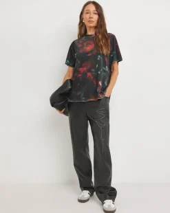 Floral Crew Neck Short Sleeve Velvet Top