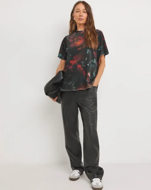 Floral Crew Neck Short Sleeve Velvet Top