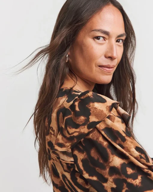 Frill Detail Smock Blouse - Leopard