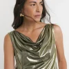 Gold Cowl Neck Foiled Top