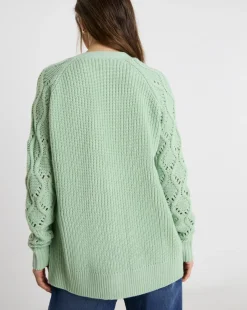Green Edge To Edge Stitch Sleeve Cardigan