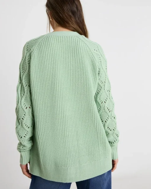 Green Edge To Edge Stitch Sleeve Cardigan