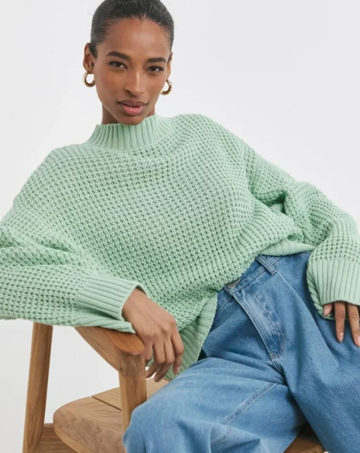 Green Waffle Jumper