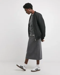 Grey Acid Wash Midi Skirt