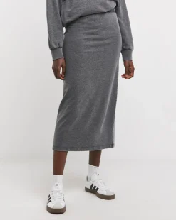 Grey Acid Wash Midi Skirt
