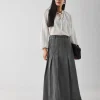 Grey Maxi Pleat Detail Denim Skirt