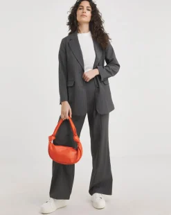 Grey Pinstripe Wide Leg Trousers