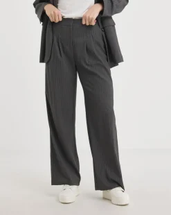 Grey Pinstripe Wide Leg Trousers