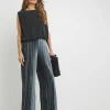 Grey Ribbed Velvet Jersey Wide Leg Pull On Trousers