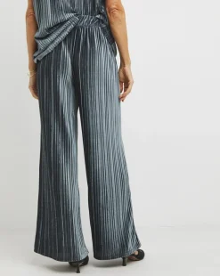 Grey Ribbed Velvet Jersey Wide Leg Pull On Trousers