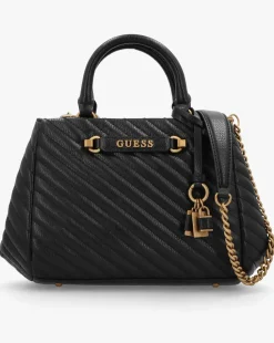 Guess Small Sela Quilted Black Girlfriend Satchel Bag