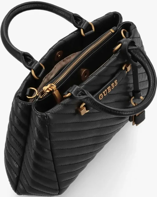 Guess Small Sela Quilted Black Girlfriend Satchel Bag