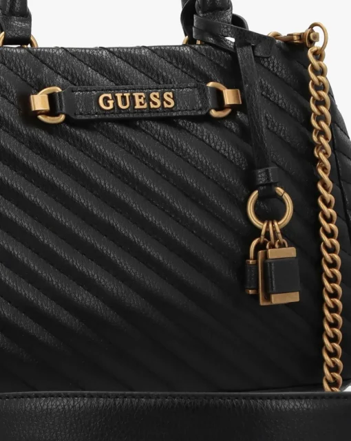 Guess Small Sela Quilted Black Girlfriend Satchel Bag