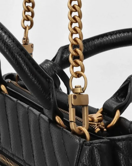 Guess Small Sela Quilted Black Girlfriend Satchel Bag