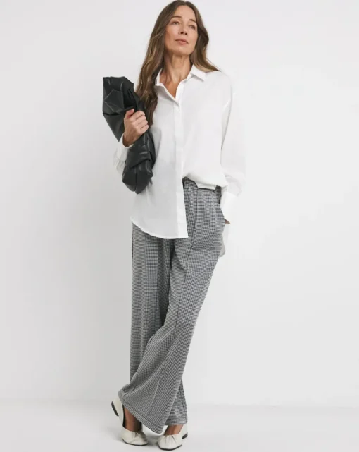 Houndstooth Stretch Ponte Pull On Wide Leg Trouser