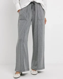 Houndstooth Stretch Ponte Pull On Wide Leg Trouser