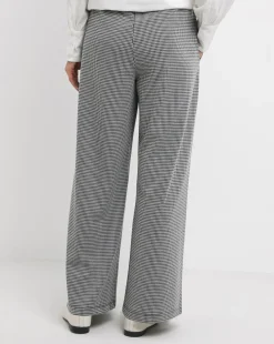 Houndstooth Stretch Ponte Pull On Wide Leg Trouser