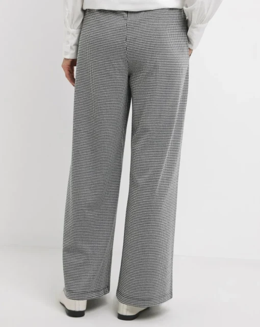 Houndstooth Stretch Ponte Pull On Wide Leg Trouser