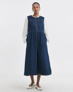 Indigo 1/2 Zip Collar Denim Dress