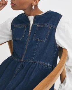 Indigo 1/2 Zip Collar Denim Dress