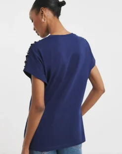 Indigo Embellished Trim T-shirt