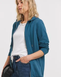 Indigo Longline Zip Hoodie