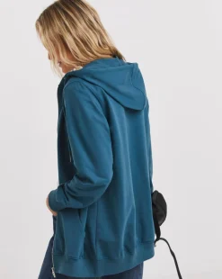 Indigo Longline Zip Hoodie