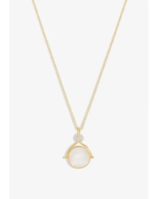 Inicio Gold Plated Evil Eye And Mother Of Pearl Spinning Pendant - Gift Pouch