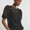 Joanna Hope Crochet Blouse With Puff Sleeves