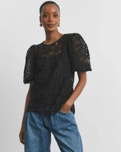 Joanna Hope Crochet Blouse With Puff Sleeves
