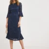 Joanna Hope Fluted Sleeve Stretch Lace Midi Dress
