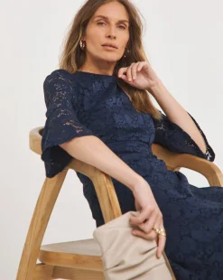 Joanna Hope Fluted Sleeve Stretch Lace Midi Dress