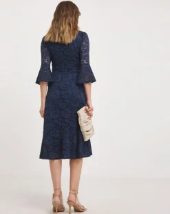 Joanna Hope Fluted Sleeve Stretch Lace Midi Dress