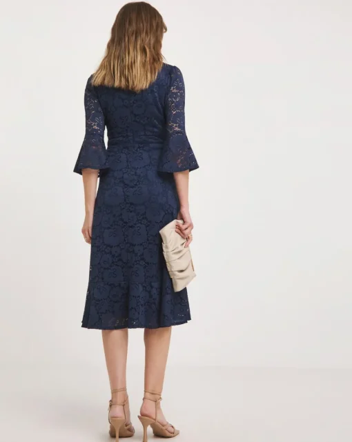 Joanna Hope Fluted Sleeve Stretch Lace Midi Dress
