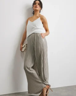 Joanna Hope Metallic Plisse Wide Leg Trousers