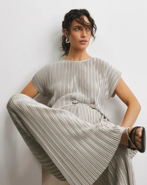 Joanna Hope Metallic Plisse Wide Leg Trousers