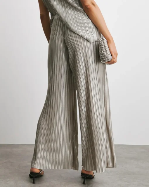 Joanna Hope Metallic Plisse Wide Leg Trousers