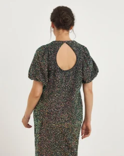 Joanna Hope Sequin Puff Sleeve top