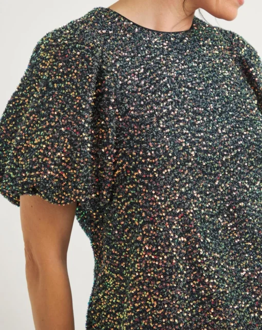 Joanna Hope Sequin Puff Sleeve top