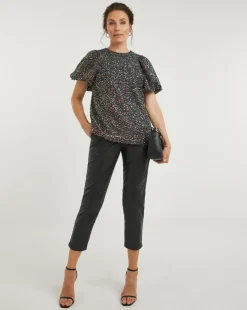 Joanna Hope Sequin Puff Sleeve top