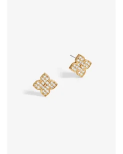 Jon Richard Gold Pave Clover Stud Earrings