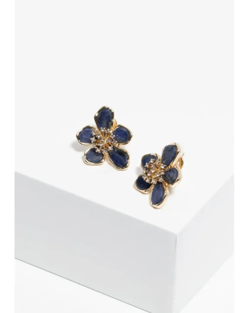 Jon Richard Gold Plated Blue Enamel Floral Clip Earrings