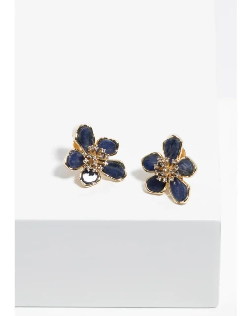 Jon Richard Gold Plated Blue Enamel Floral Clip Earrings